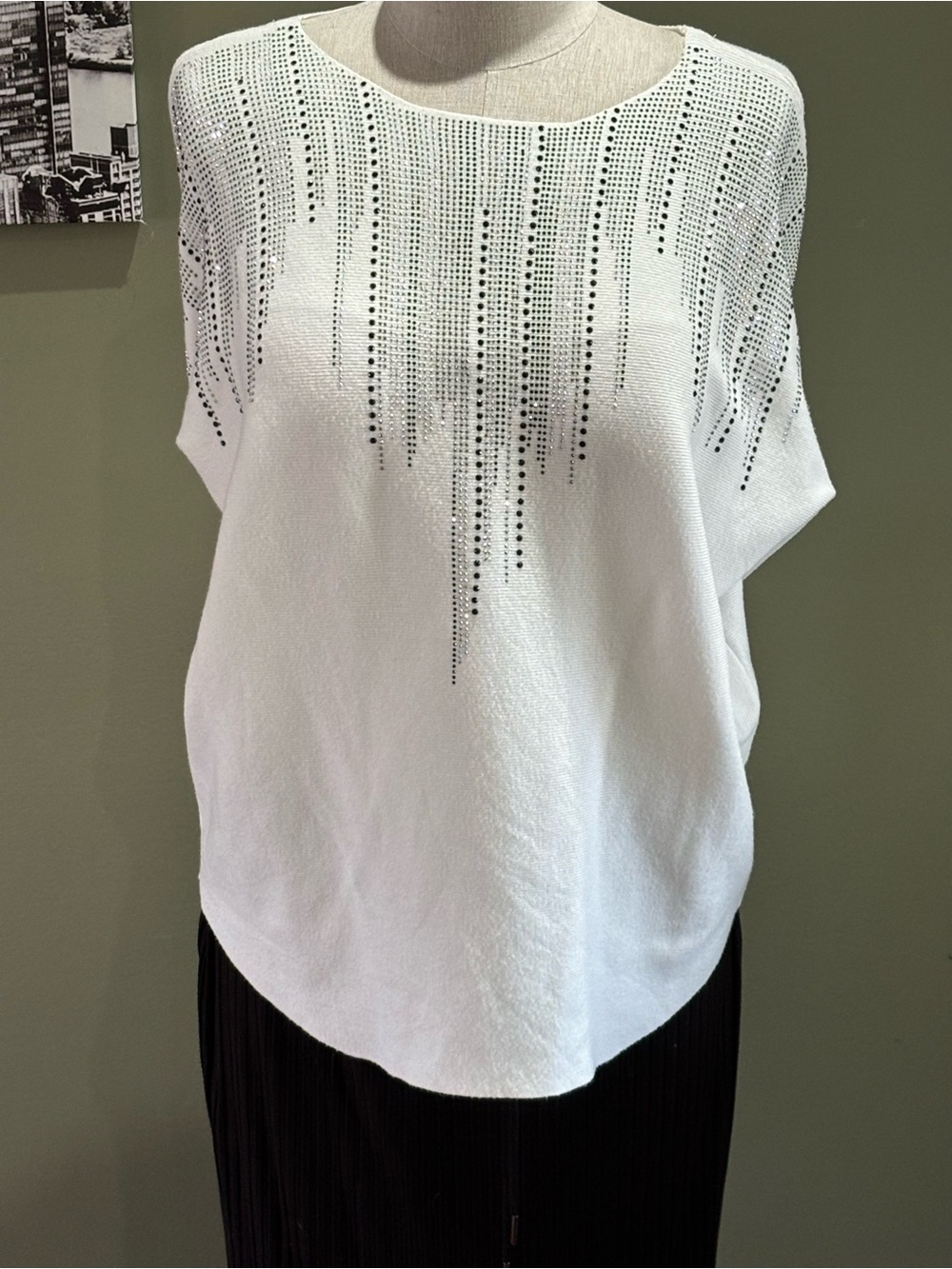 Women's White Embellished Crewneck Sweater - Picture 7 of 7
